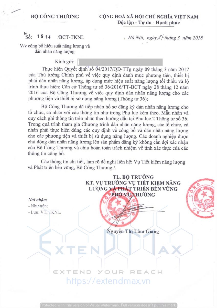 Giấp phép công bố dán nhãn năng lượng máy in